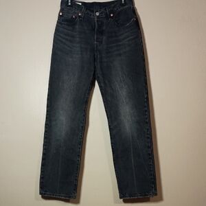Levi's Premium 501 Button Fly Distressed Black Denim Jeans